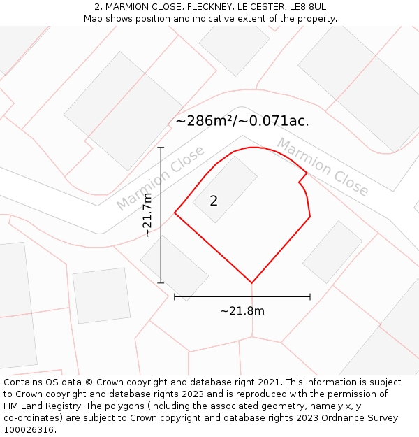 2, MARMION CLOSE, FLECKNEY, LEICESTER, LE8 8UL: Plot and title map
