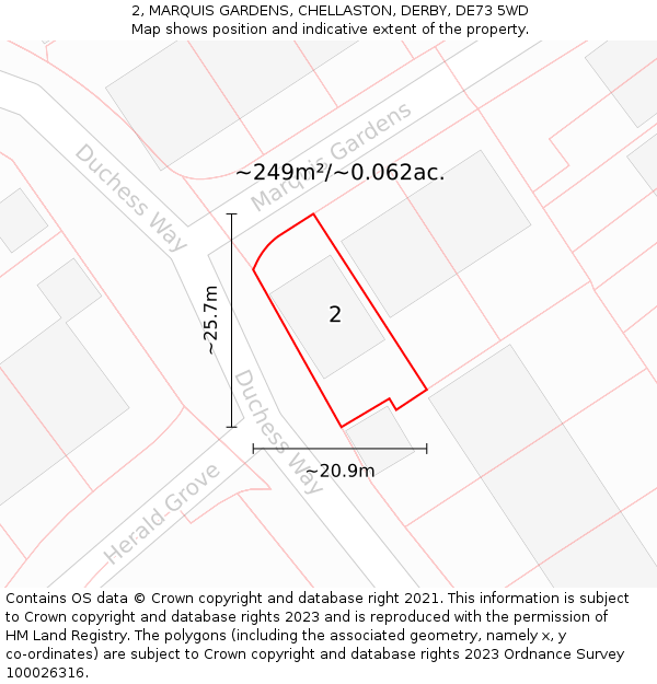 2, MARQUIS GARDENS, CHELLASTON, DERBY, DE73 5WD: Plot and title map