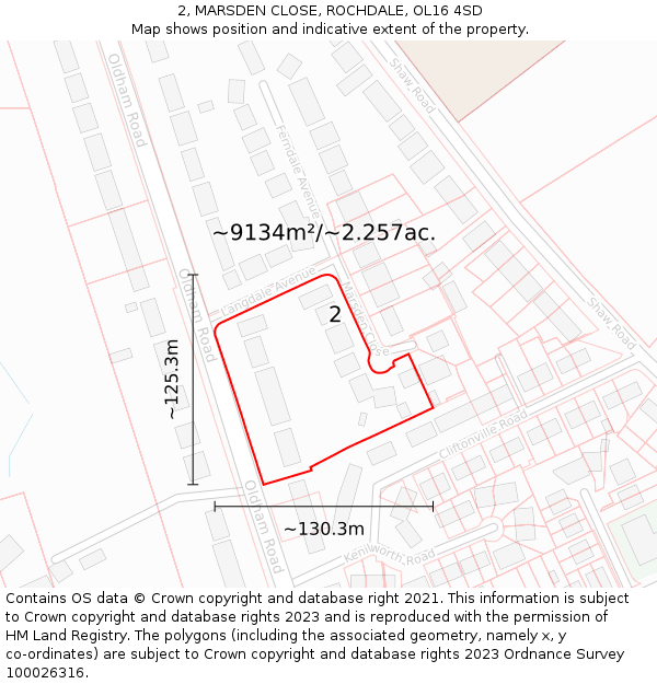 2, MARSDEN CLOSE, ROCHDALE, OL16 4SD: Plot and title map