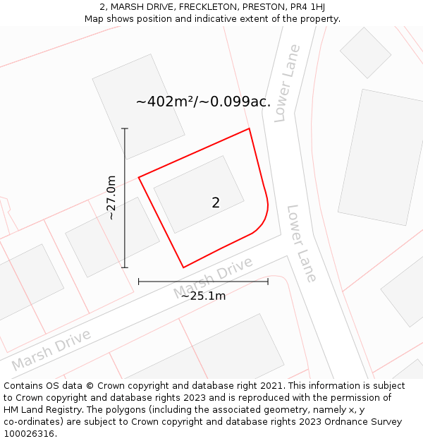 2, MARSH DRIVE, FRECKLETON, PRESTON, PR4 1HJ: Plot and title map