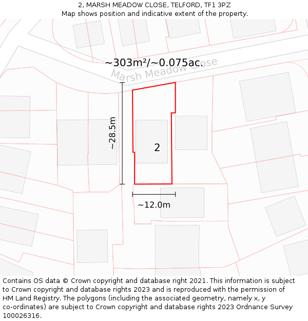 2, MARSH MEADOW CLOSE, TELFORD, TF1 3PZ: Plot and title map