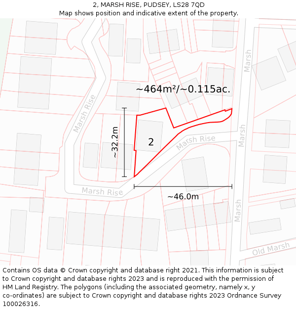 2, MARSH RISE, PUDSEY, LS28 7QD: Plot and title map