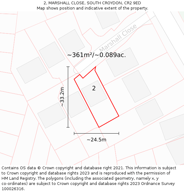 2, MARSHALL CLOSE, SOUTH CROYDON, CR2 9ED: Plot and title map
