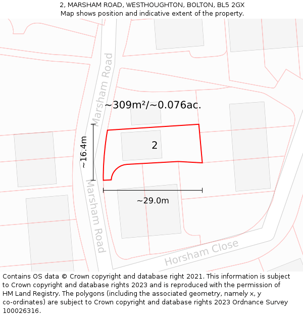 2, MARSHAM ROAD, WESTHOUGHTON, BOLTON, BL5 2GX: Plot and title map