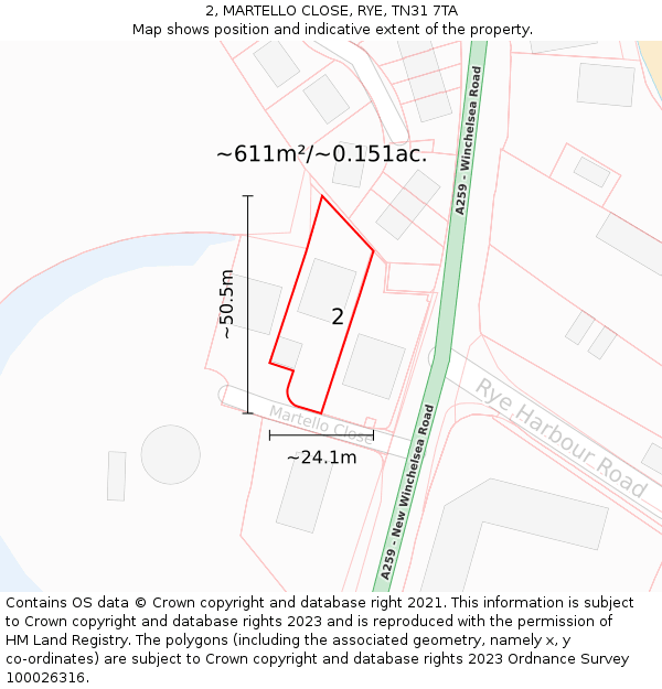 2, MARTELLO CLOSE, RYE, TN31 7TA: Plot and title map