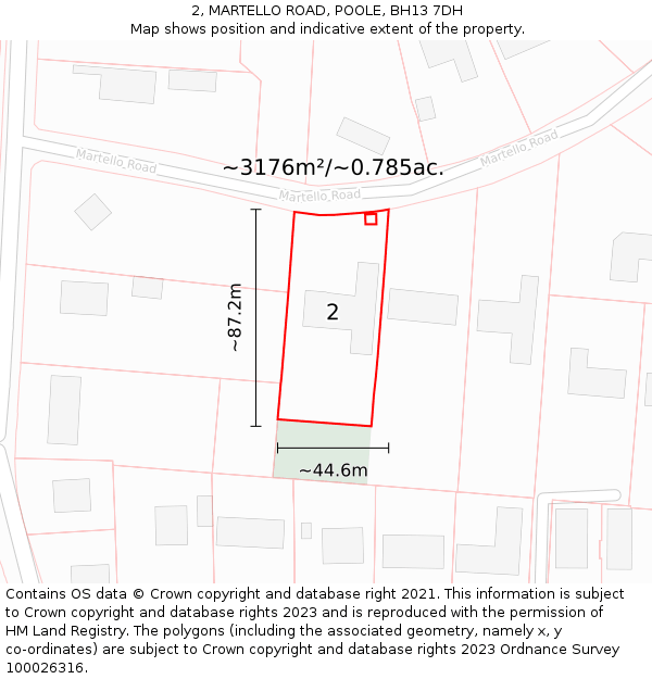 2, MARTELLO ROAD, POOLE, BH13 7DH: Plot and title map
