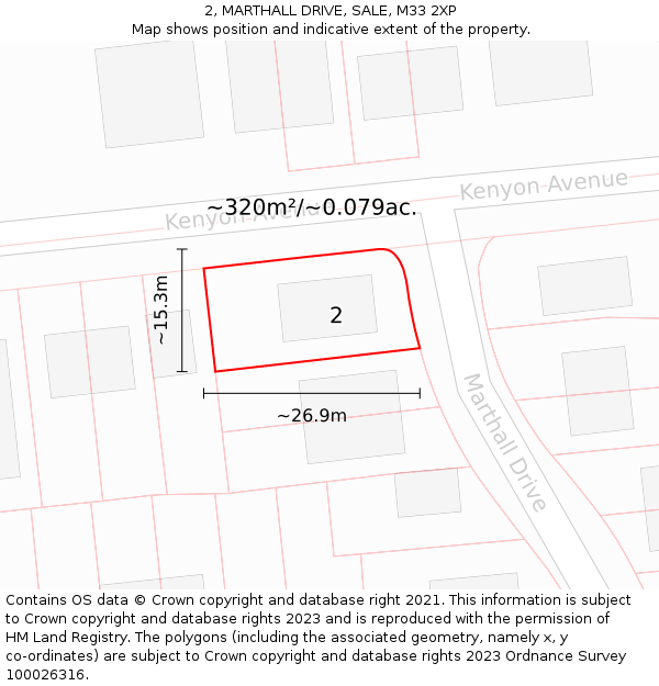 2, MARTHALL DRIVE, SALE, M33 2XP: Plot and title map