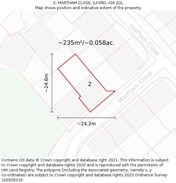 2, MARTHAM CLOSE, ILFORD, IG6 2GL: Plot and title map