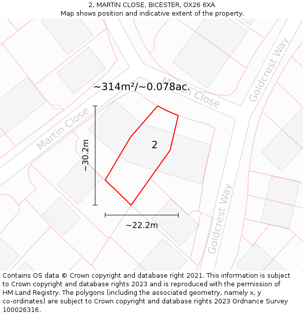 2, MARTIN CLOSE, BICESTER, OX26 6XA: Plot and title map