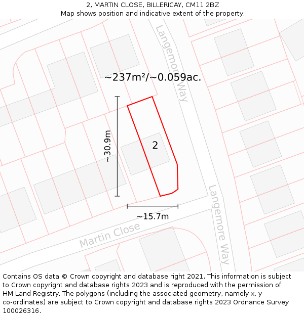 2, MARTIN CLOSE, BILLERICAY, CM11 2BZ: Plot and title map