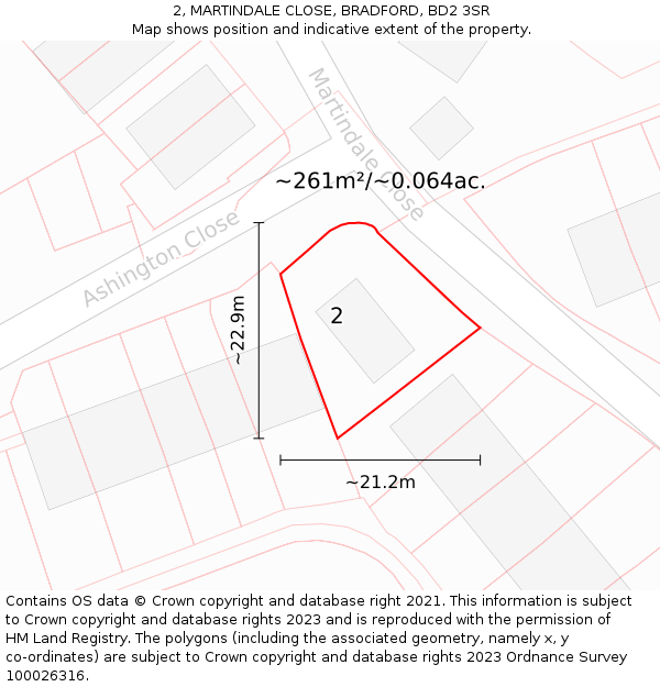 2, MARTINDALE CLOSE, BRADFORD, BD2 3SR: Plot and title map