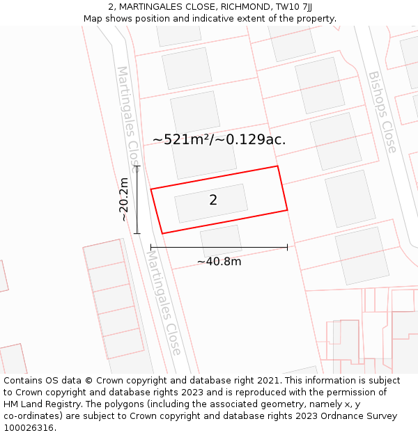 2, MARTINGALES CLOSE, RICHMOND, TW10 7JJ: Plot and title map