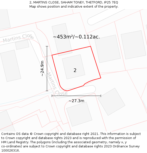 2, MARTINS CLOSE, SAHAM TONEY, THETFORD, IP25 7EQ: Plot and title map