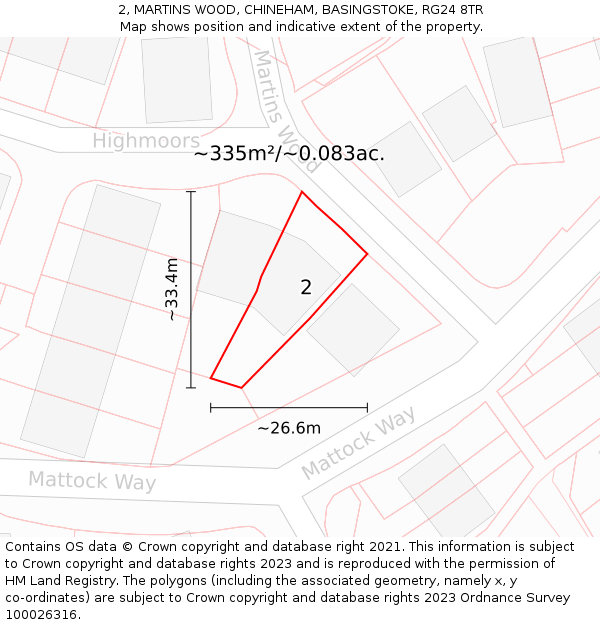 2, MARTINS WOOD, CHINEHAM, BASINGSTOKE, RG24 8TR: Plot and title map