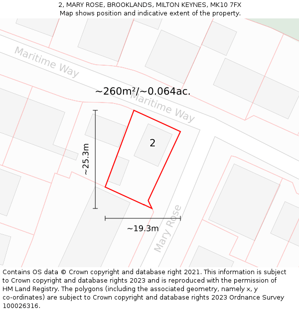 2, MARY ROSE, BROOKLANDS, MILTON KEYNES, MK10 7FX: Plot and title map