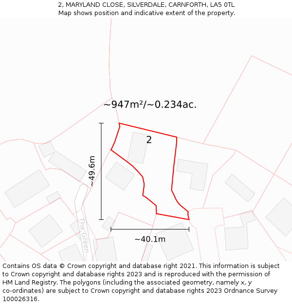 2, MARYLAND CLOSE, SILVERDALE, CARNFORTH, LA5 0TL: Plot and title map