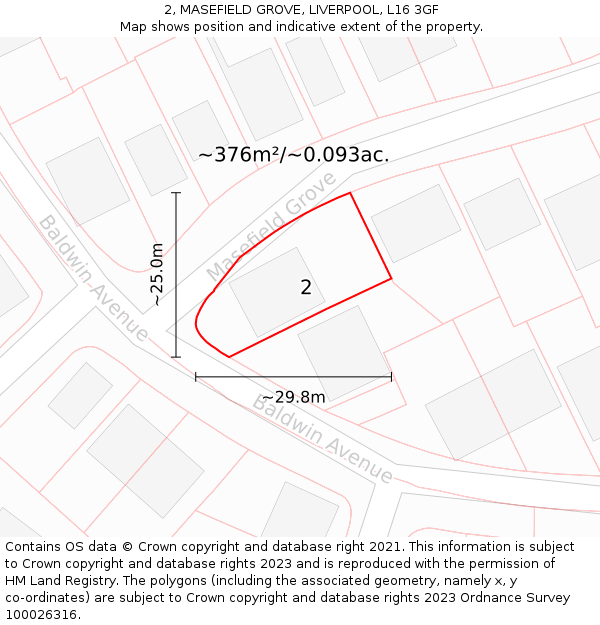 2, MASEFIELD GROVE, LIVERPOOL, L16 3GF: Plot and title map