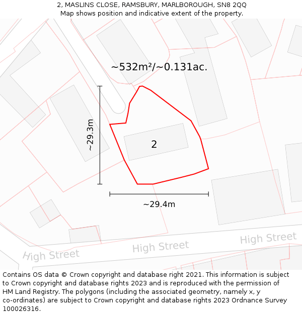 2, MASLINS CLOSE, RAMSBURY, MARLBOROUGH, SN8 2QQ: Plot and title map