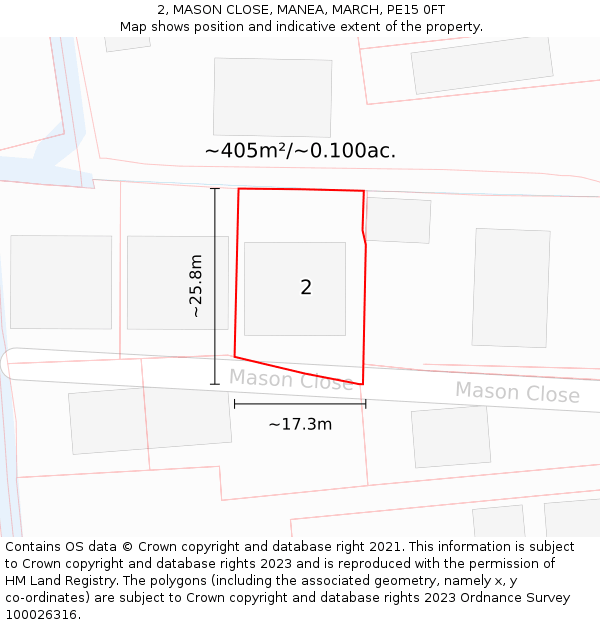 2, MASON CLOSE, MANEA, MARCH, PE15 0FT: Plot and title map