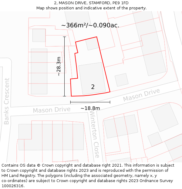 2, MASON DRIVE, STAMFORD, PE9 1FD: Plot and title map