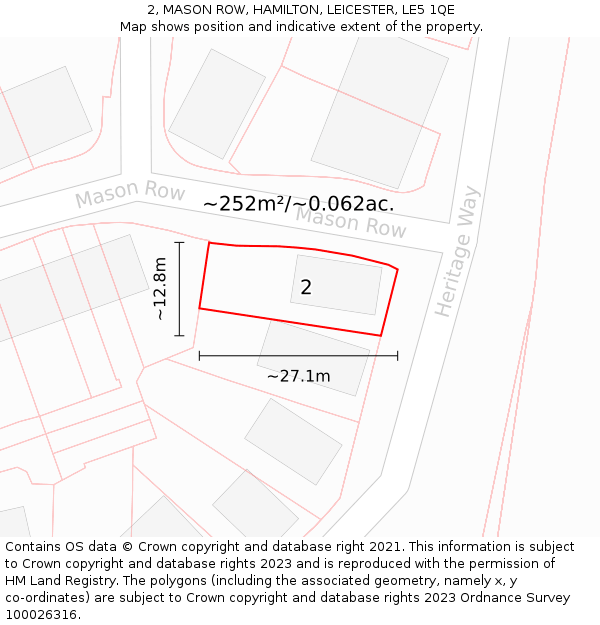2, MASON ROW, HAMILTON, LEICESTER, LE5 1QE: Plot and title map