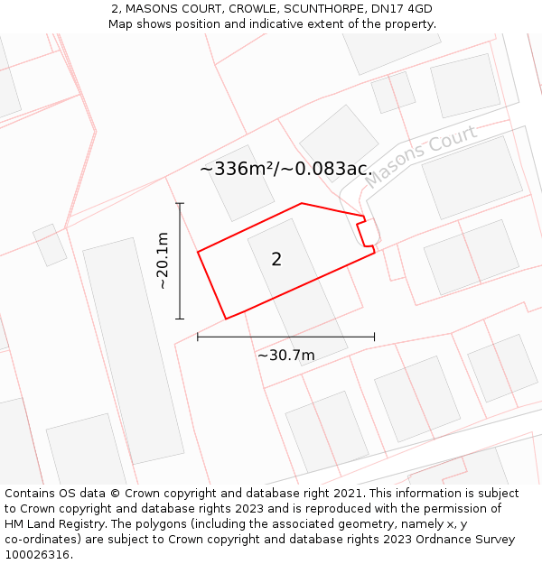 2, MASONS COURT, CROWLE, SCUNTHORPE, DN17 4GD: Plot and title map