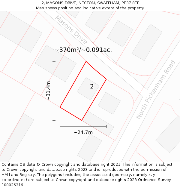 2, MASONS DRIVE, NECTON, SWAFFHAM, PE37 8EE: Plot and title map