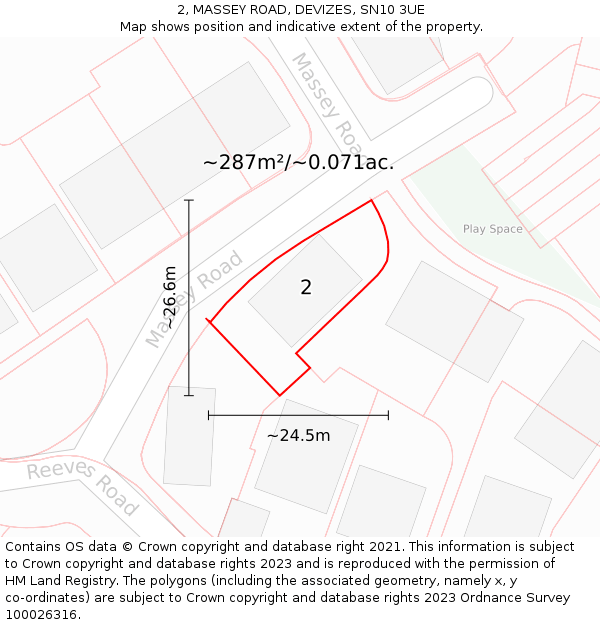 2, MASSEY ROAD, DEVIZES, SN10 3UE: Plot and title map