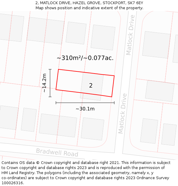 2, MATLOCK DRIVE, HAZEL GROVE, STOCKPORT, SK7 6EY: Plot and title map