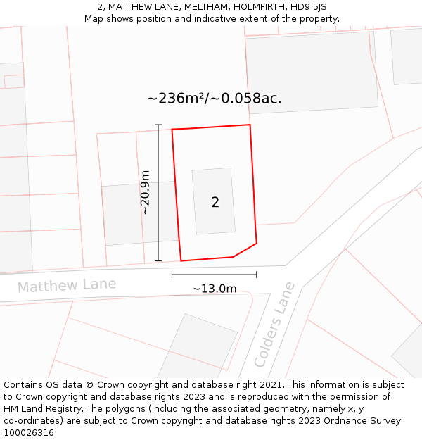 2, MATTHEW LANE, MELTHAM, HOLMFIRTH, HD9 5JS: Plot and title map