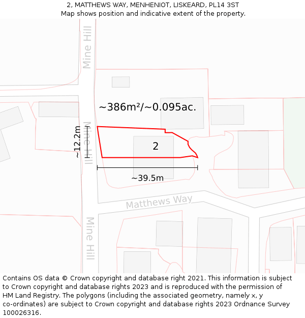2, MATTHEWS WAY, MENHENIOT, LISKEARD, PL14 3ST: Plot and title map