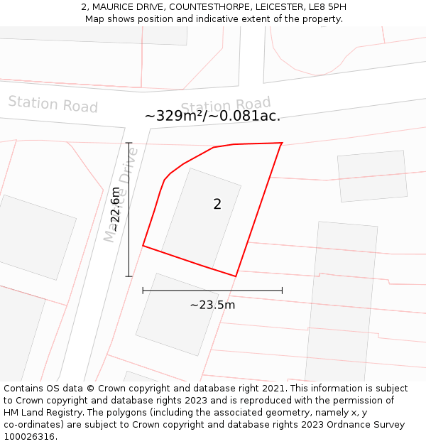 2, MAURICE DRIVE, COUNTESTHORPE, LEICESTER, LE8 5PH: Plot and title map