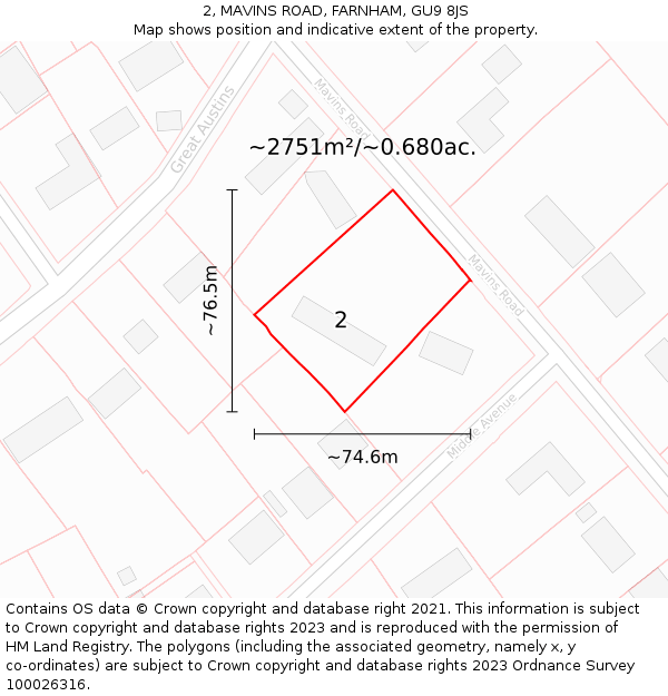 2, MAVINS ROAD, FARNHAM, GU9 8JS: Plot and title map