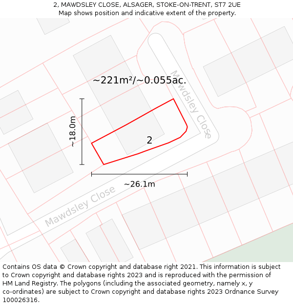 2, MAWDSLEY CLOSE, ALSAGER, STOKE-ON-TRENT, ST7 2UE: Plot and title map