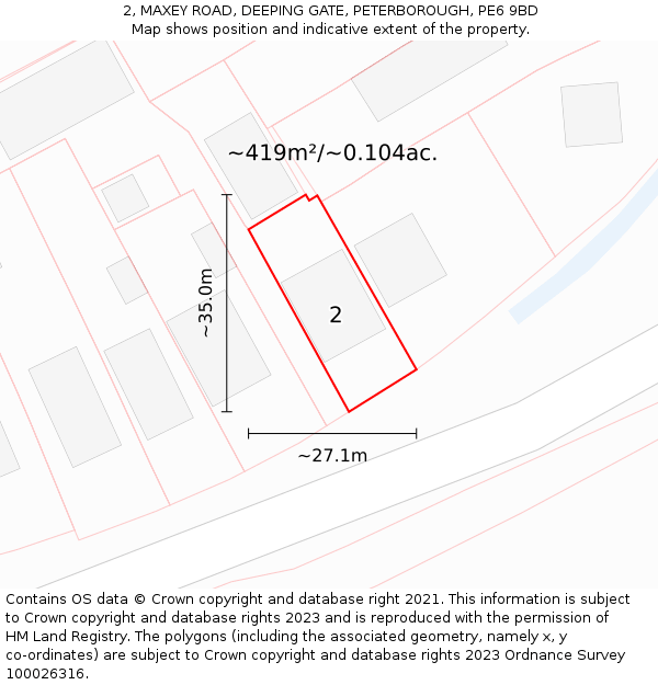 2, MAXEY ROAD, DEEPING GATE, PETERBOROUGH, PE6 9BD: Plot and title map