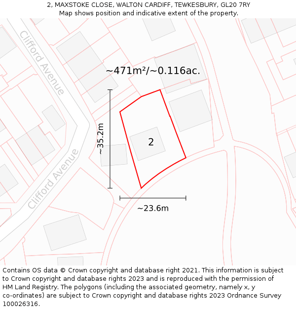2, MAXSTOKE CLOSE, WALTON CARDIFF, TEWKESBURY, GL20 7RY: Plot and title map
