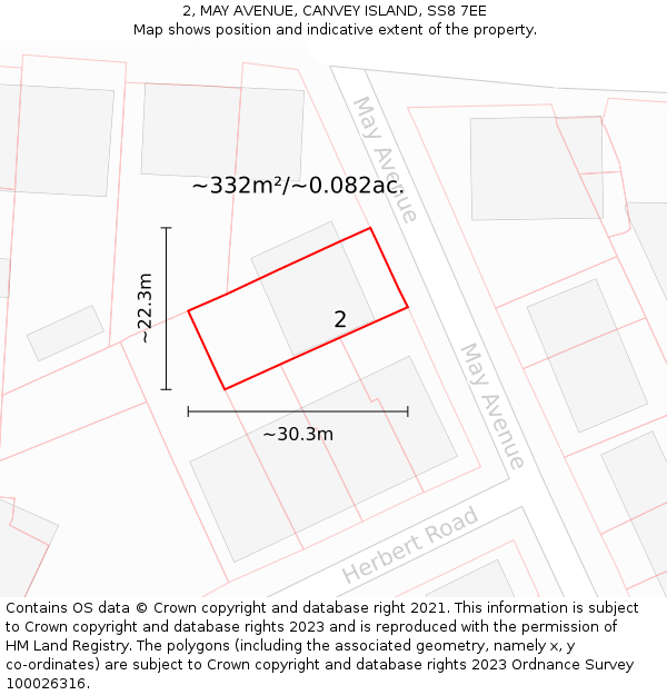 2, MAY AVENUE, CANVEY ISLAND, SS8 7EE: Plot and title map