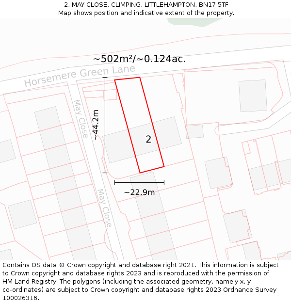 2, MAY CLOSE, CLIMPING, LITTLEHAMPTON, BN17 5TF: Plot and title map