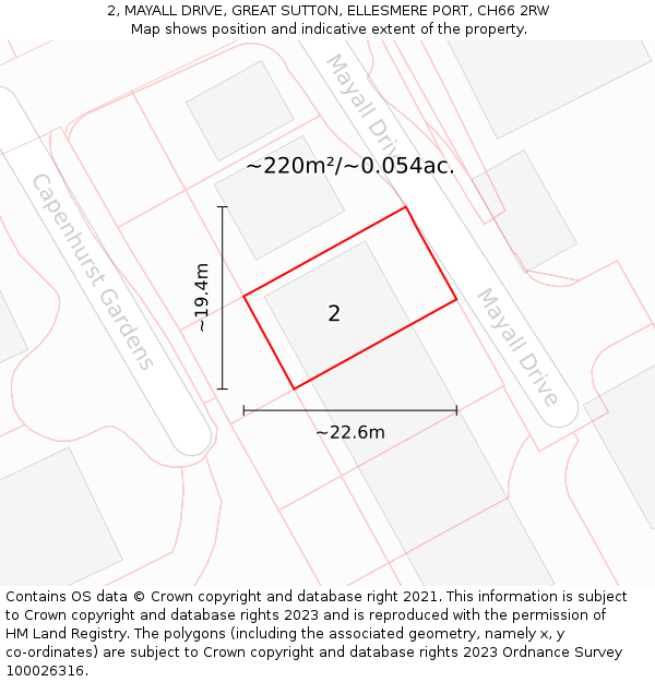 2, MAYALL DRIVE, GREAT SUTTON, ELLESMERE PORT, CH66 2RW: Plot and title map