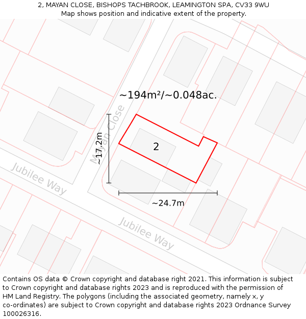 2, MAYAN CLOSE, BISHOPS TACHBROOK, LEAMINGTON SPA, CV33 9WU: Plot and title map