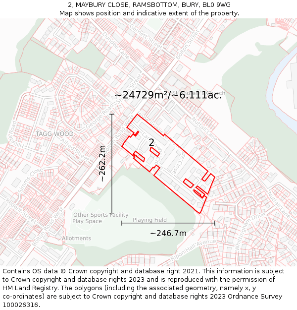 2, MAYBURY CLOSE, RAMSBOTTOM, BURY, BL0 9WG: Plot and title map