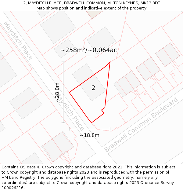 2, MAYDITCH PLACE, BRADWELL COMMON, MILTON KEYNES, MK13 8DT: Plot and title map