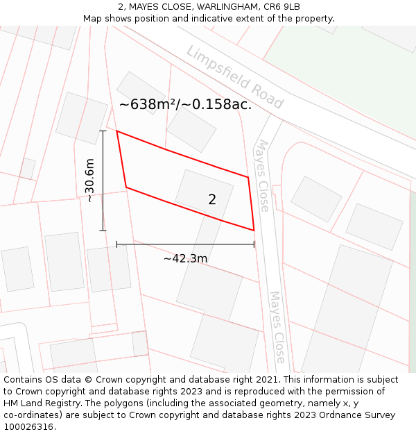 2, MAYES CLOSE, WARLINGHAM, CR6 9LB: Plot and title map