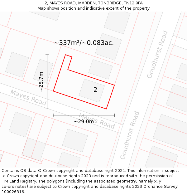 2, MAYES ROAD, MARDEN, TONBRIDGE, TN12 9FA: Plot and title map