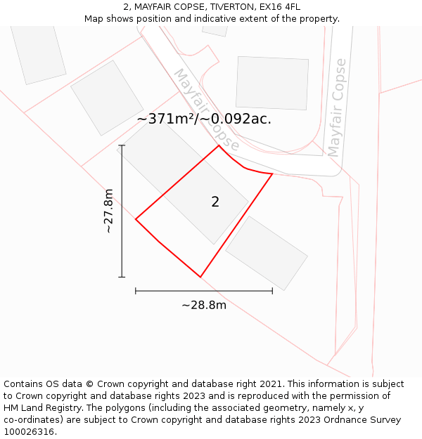 2, MAYFAIR COPSE, TIVERTON, EX16 4FL: Plot and title map
