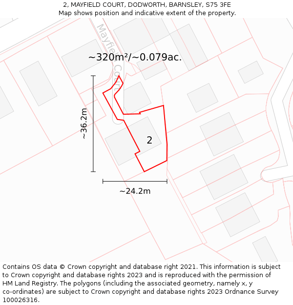 2, MAYFIELD COURT, DODWORTH, BARNSLEY, S75 3FE: Plot and title map