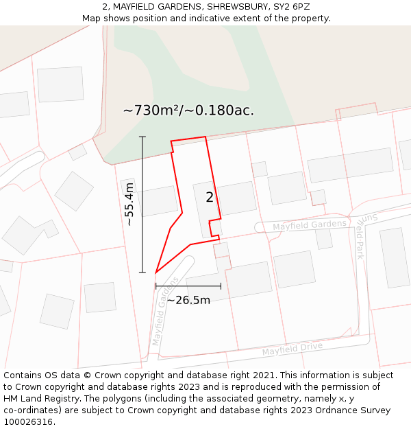 2, MAYFIELD GARDENS, SHREWSBURY, SY2 6PZ: Plot and title map