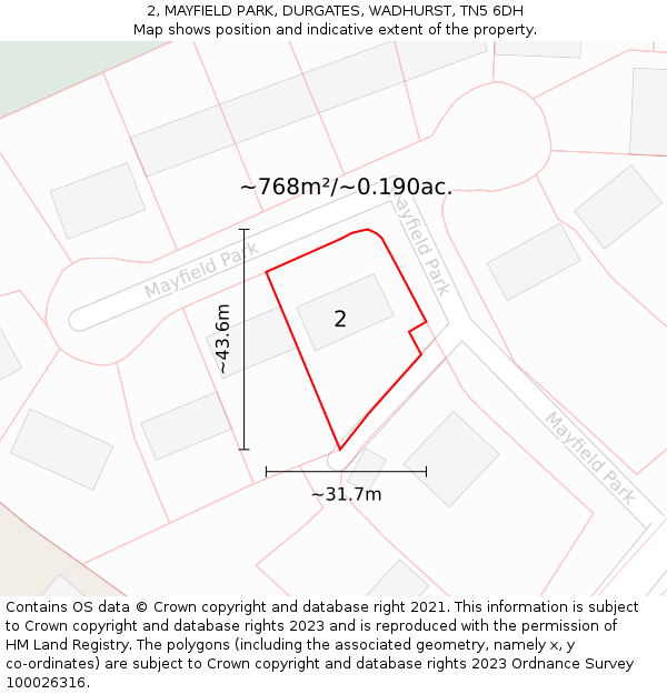 2, MAYFIELD PARK, DURGATES, WADHURST, TN5 6DH: Plot and title map