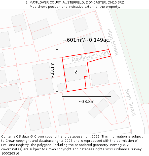2, MAYFLOWER COURT, AUSTERFIELD, DONCASTER, DN10 6RZ: Plot and title map