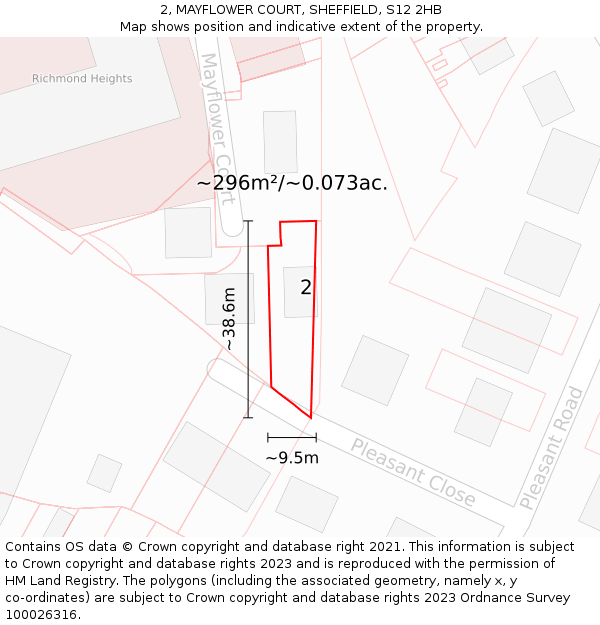 2, MAYFLOWER COURT, SHEFFIELD, S12 2HB: Plot and title map
